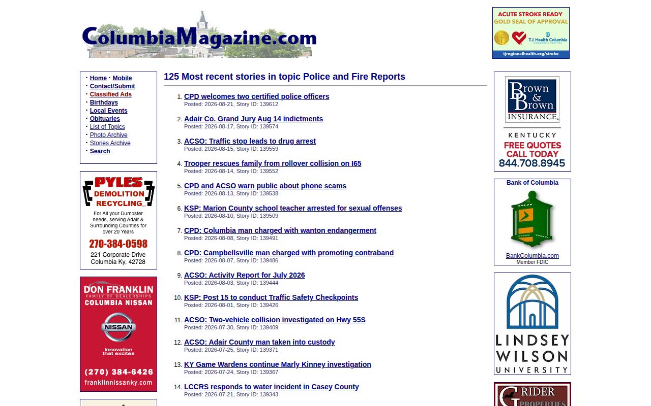 Adair County arrest news list from Columbia Magazine
