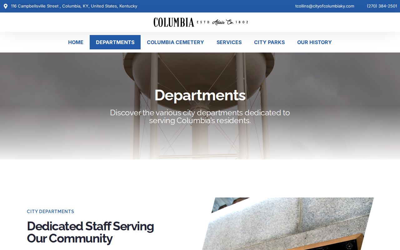 Columbia Kentucky Police Department arrest-record contact page